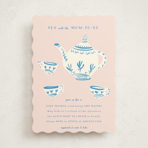 This is a blush baby shower invitations with standard by Ani Somi called china tea set printing on signature in standard