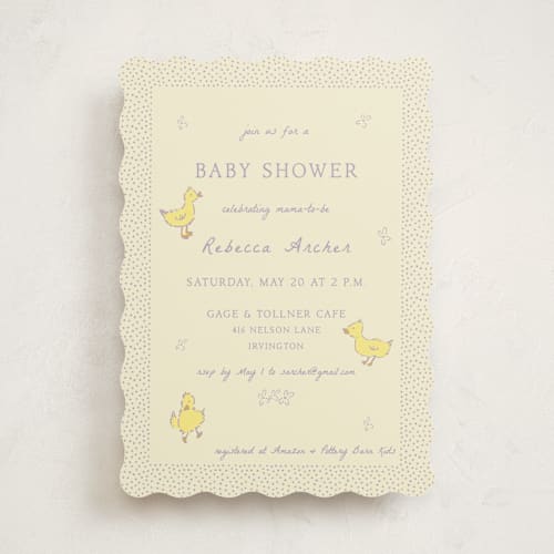 This is a violet baby shower invitations with standard by Sarah Rosenthal called sweet peeps printing on signature in standard