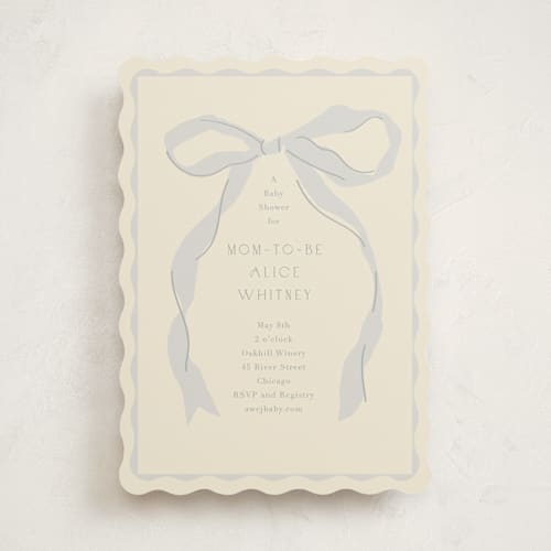 This is a stone baby shower invitations with standard by Baumbirdy called framed bow printing on signature in standard
