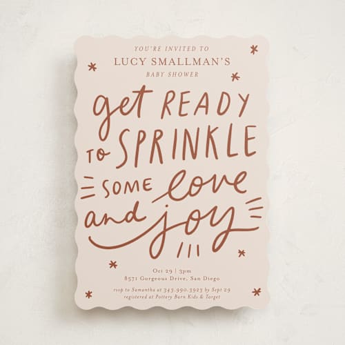 This is a cinnamon baby shower invitations with standard by Abbigail Lim called sprinkle love and joy printing on signature in standard