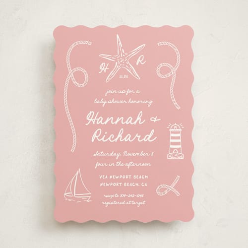 This is a petal baby shower invitations with standard by Claudia Orengo called nautical celebration printing on signature in standard