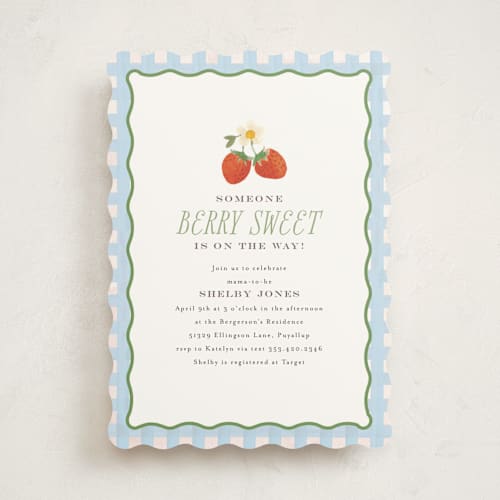 This is a sky baby shower invitations with standard by Itsy Belle Studio called so berry sweet printing on signature in standard