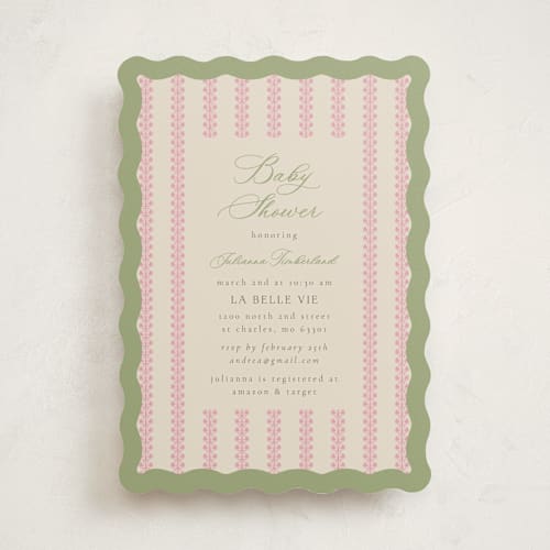This is a watermelon baby shower invitations with standard by Jen Owens called wavy stripe printing on signature in standard