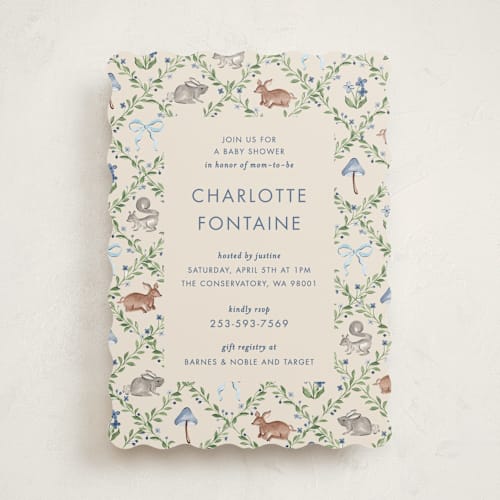 This is a blueberry baby shower invitations with standard by Sarah Knight called trellis printing on signature in standard