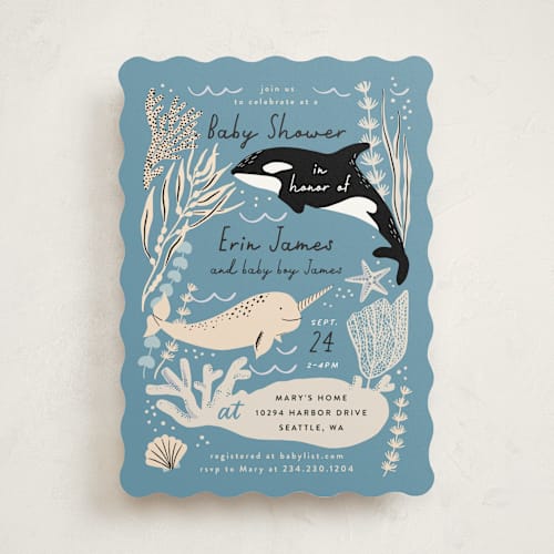 This is a ocean baby shower invitations with standard by Alethea and Ruth called under the sea creatures printing on signature in standard