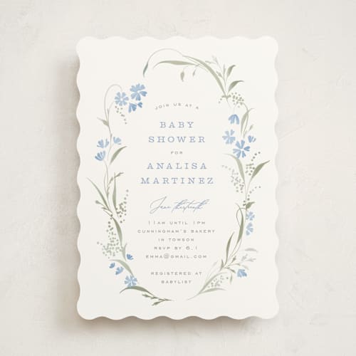 This is a forget-me-not baby shower invitations with standard by Erin L. Wilson called lottie printing on signature in standard
