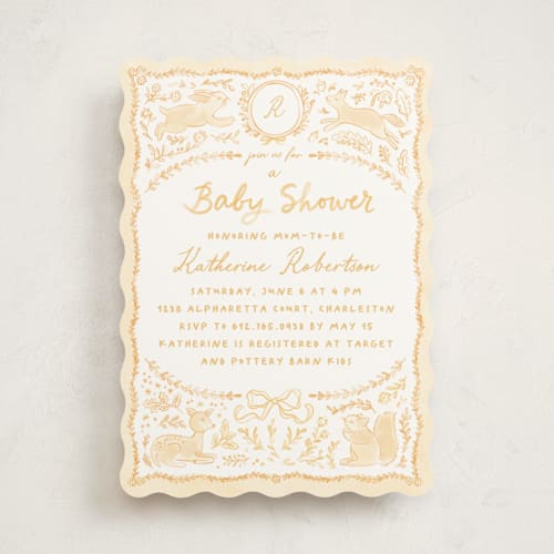 This is a buttercup baby shower invitations with standard by Creo Study called folk woodland printing on signature in standard