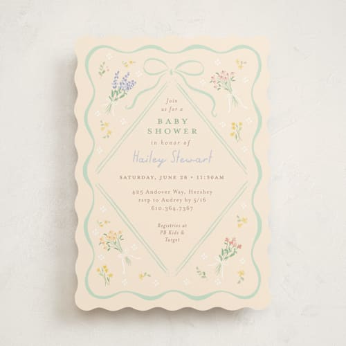 This is a seafoam baby shower invitations with standard by Jennifer Wick called petite corners printing on signature in standard