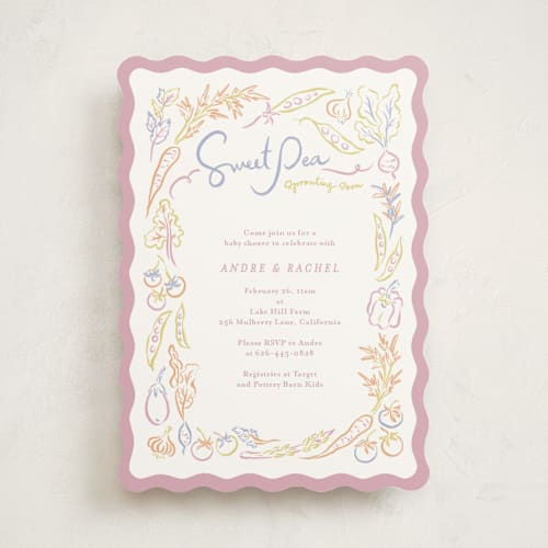 This is a berry baby shower invitations with standard by Natalie Rae called veggie patch printing on signature in standard