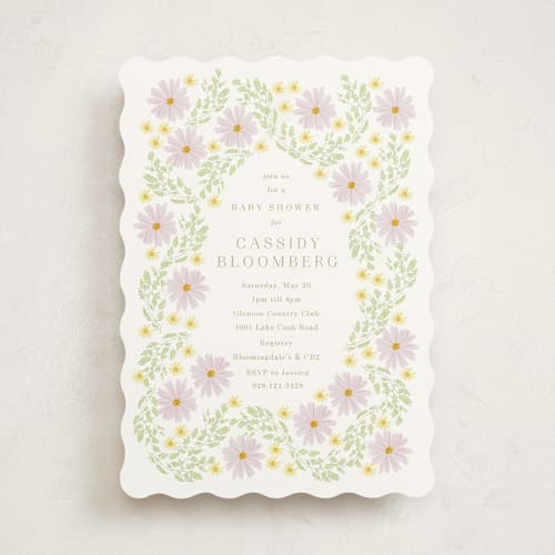 This is a daisy baby shower invitations with standard by Baumbirdy called blooming baby frame printing on signature in standard