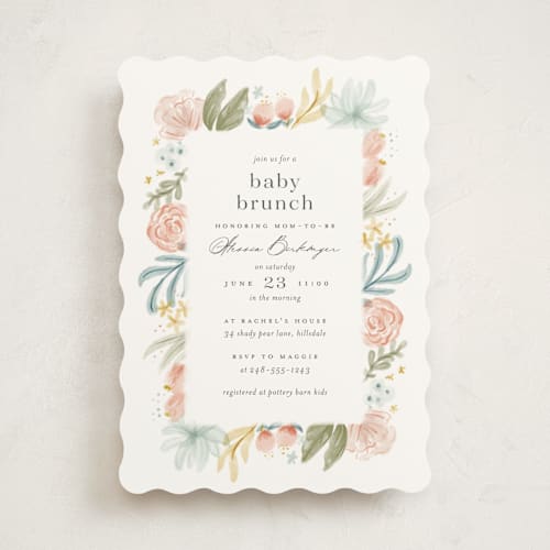 This is a rose baby shower invitations with standard by Ashley DeMeyere called blooming brunch printing on signature in standard