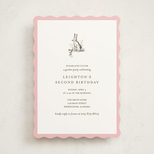 This is a blush kids birthday invitations with standard by Megan Davis called classic bunny printing on signature in standard