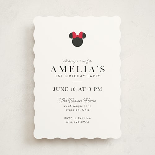This is a strawberry kids birthday invitations with standard by Julee London called disney simply minnie birthday printing on signature in standard
