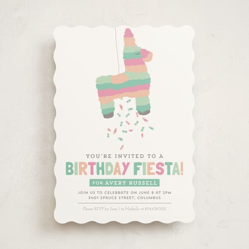 This is a seafoam kids birthday invitations with standard by Keen Peachy called pinata printing on signature in standard