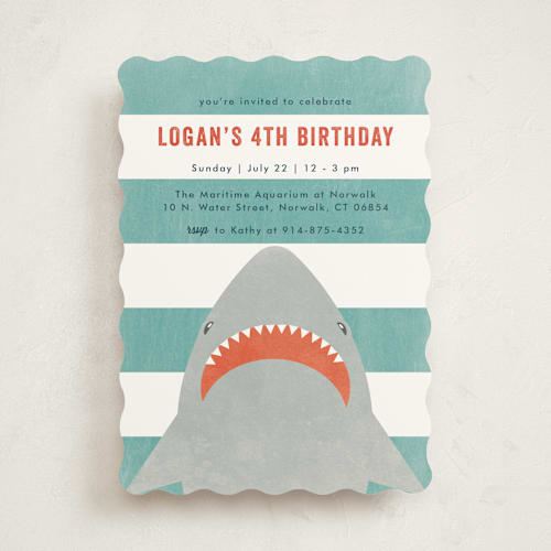This is a ocean kids birthday invitations with standard by Annie Holmquist called fin-tastic! printing on signature in standard