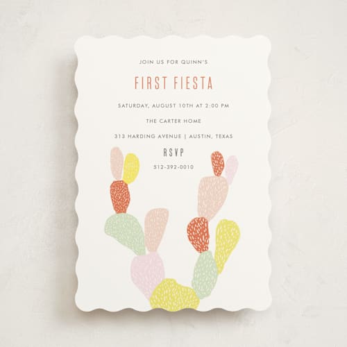This is a multi bright kids birthday invitations with standard by Julie Murray called first fiesta printing on signature in standard