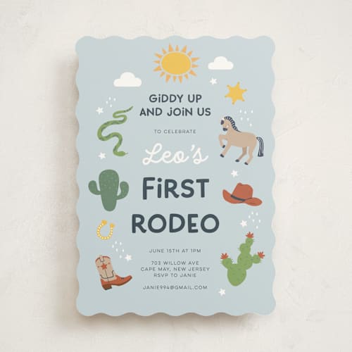 This is a sky kids birthday invitations with standard by peetie design called my friendly rodeo printing on signature in standard