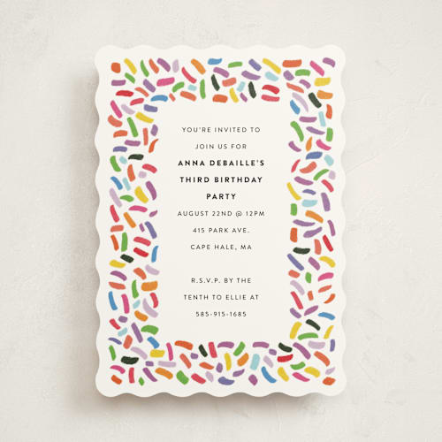 This is a gumdrops kids birthday invitations with standard by Up Up Creative called confetti sprinkle printing on signature in standard