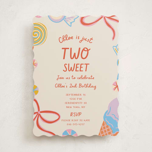 This is a cookie kids birthday invitations with standard by Lissabeth Anglin called super sweet printing on signature in standard