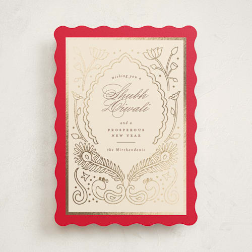 This is a scarlet diwali cards with foil pressed by Creo Study called auspicious diwali shine printing on pearlescent in standard
