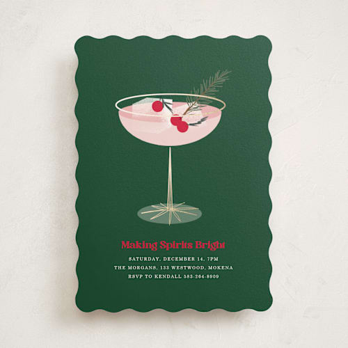 This is a evergreen holiday party invitations with foil pressed by Baumbirdy called holiday cocktail printing on signature in standard
