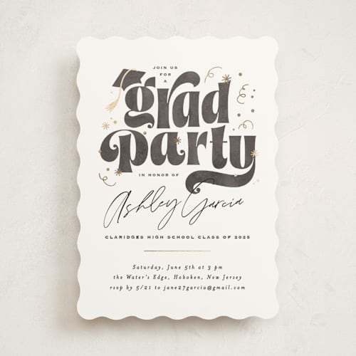 This is a cotton graduation invitations with foil pressed by Creo Study called grad party type printing on signature in standard