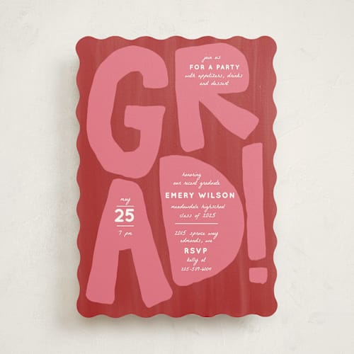 This is a ruby graduation invitations with standard by Erin Kessler called grad! printing on signature in standard
