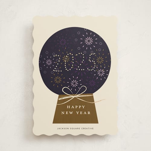 This is a cream business holiday cards with foil pressed by Ani Somi called new year globe printing on signature in standard