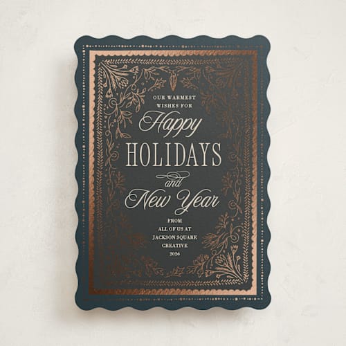 This is a coal business holiday cards with foil pressed by Hannah Williams called gilded hand drawn frame printing on signature in standard