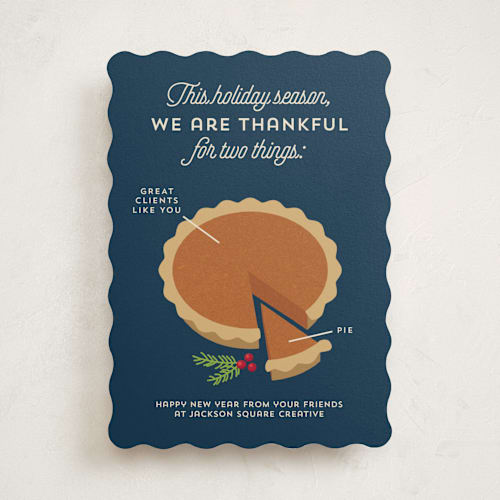 This is a midnight business holiday cards with standard by Holly Whitcomb called pie chart printing on signature in standard