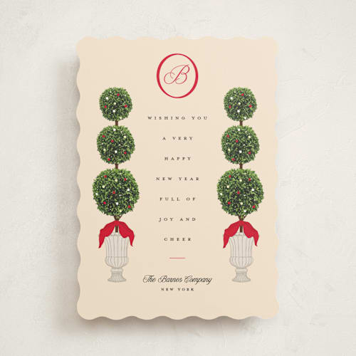 This is a berry business holiday cards with standard by Jennifer Lew called holiday topiary printing on signature in standard