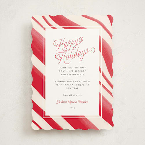 This is a candy cane business holiday cards with standard by Erika Firm called peppermint border printing on signature in standard