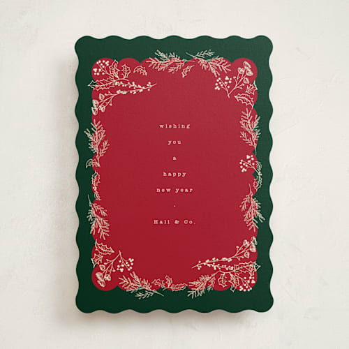 This is a holly business holiday cards with standard by Baumbirdy called winter scallop printing on signature in standard
