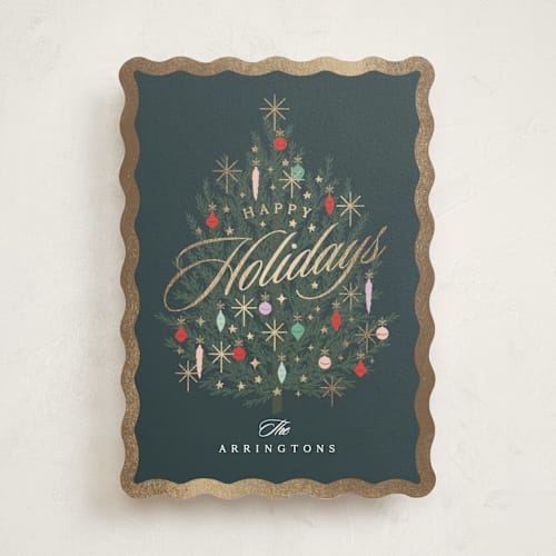 This is a midnight foil pressed holiday cards with foil pressed by Kristie Kern called retro glam printing on signature in standard