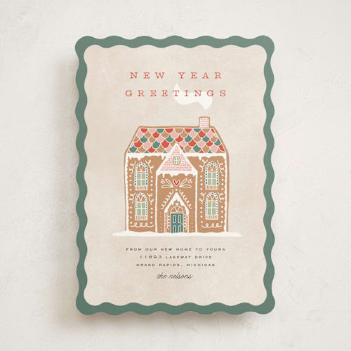 This is a pine non photo holiday cards with standard by Pixel and Hank called holiday greetings printing on signature in standard