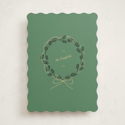 This is a pine non photo holiday cards with standard by Jen Ramsey called holiday pinecones printing on signature in standard