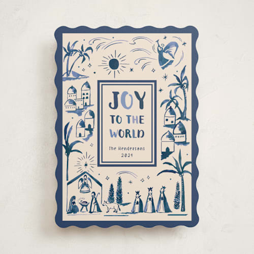 This is a blue jay non photo holiday cards with standard by Teju Reval called painted nativity printing on signature in standard