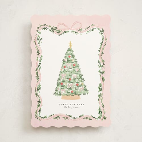This is a blush non photo holiday cards with standard by Itsy Belle Studio called vintage bow tree printing on signature in standard