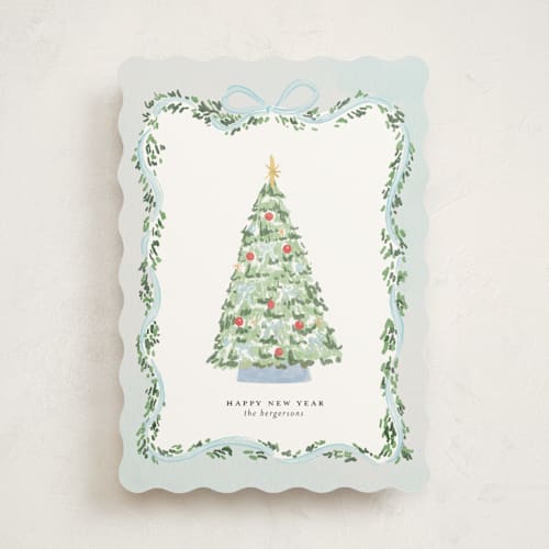 This is a frosty non photo holiday cards with standard by Itsy Belle Studio called vintage bow tree printing on signature in standard