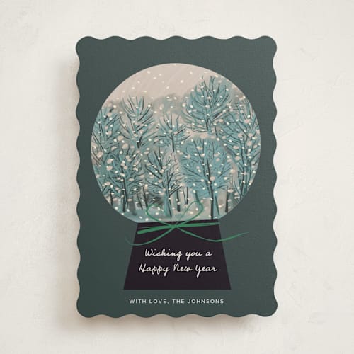This is a deep sea non photo holiday cards with standard by Ani Somi called winter forest snow globe printing on signature in standard