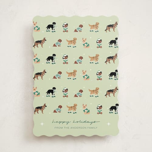 This is a sage non photo holiday cards with standard by tara berg called holiday dogs printing on signature in standard