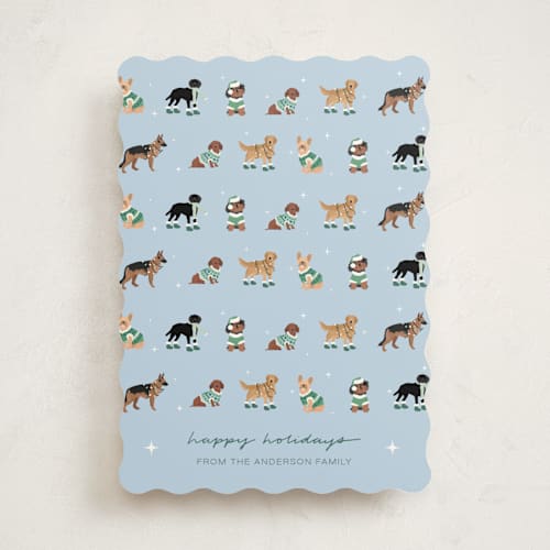 This is a ice non photo holiday cards with standard by tara berg called holiday dogs printing on signature in standard