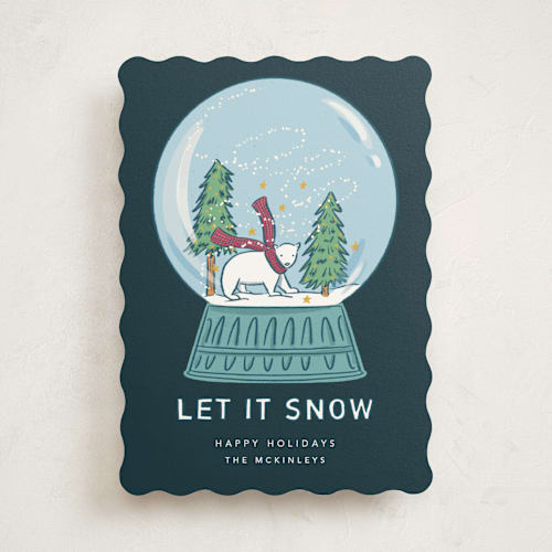 This is a polar plunge non photo holiday cards with standard by Lauren Jinhee called snow globe printing on signature in standard