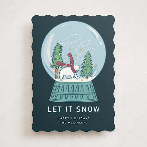 This is a polar plunge non photo holiday cards with standard by Lauren Jinhee called snow globe printing on signature in standard