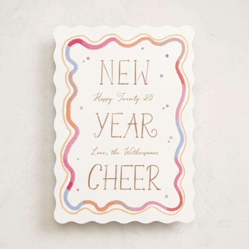 This is a candy non photo holiday cards with standard by Creo Study called new year squiggle printing on signature in standard