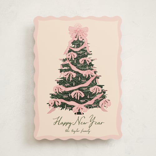 This is a rose non photo holiday cards with standard by Jennifer Lew called rococo tree printing on signature in standard