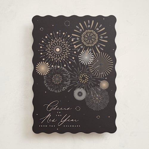 This is a midnight non photo holiday cards with standard by Kamala Nahas called fancy fireworks printing on signature in standard