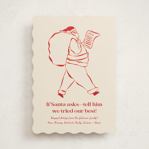 This is a reindeer nose non photo holiday cards with standard by Sierra Lee called if santa asks printing on signature in standard