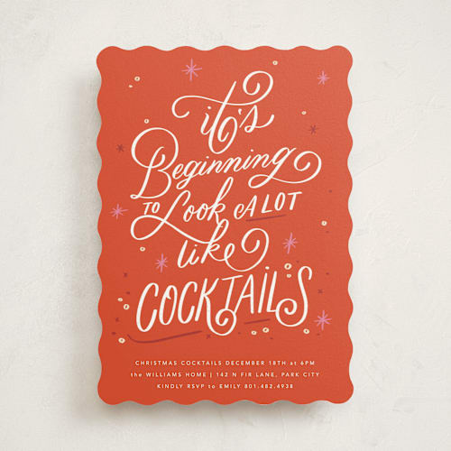 This is a peppermint holiday party invitations with standard by Stephanie Hawkes called a lot like cocktails printing on signature in standard