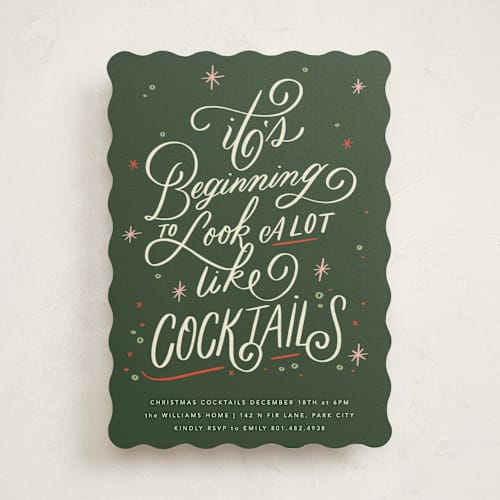 This is a pine holiday party invitations with standard by Stephanie Hawkes called a lot like cocktails printing on signature in standard